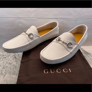Mens Gucci white leather driving moccasins size 11.5